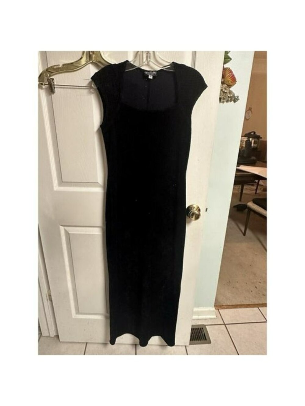 90s Onyx Nite Chaitin Maxi Dark Blue Black Dress Med 10 Stretch Glitter Y2K